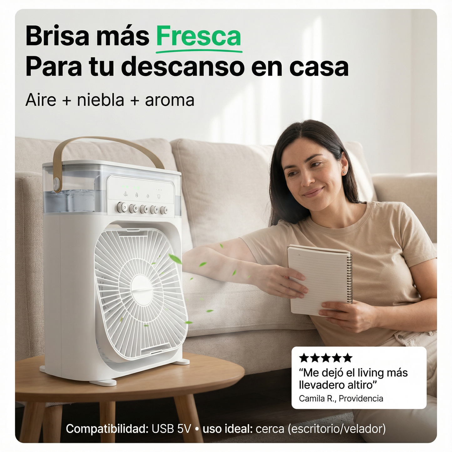 AuraBreeze™ 3-en-1 — Aroma y brisa relajante